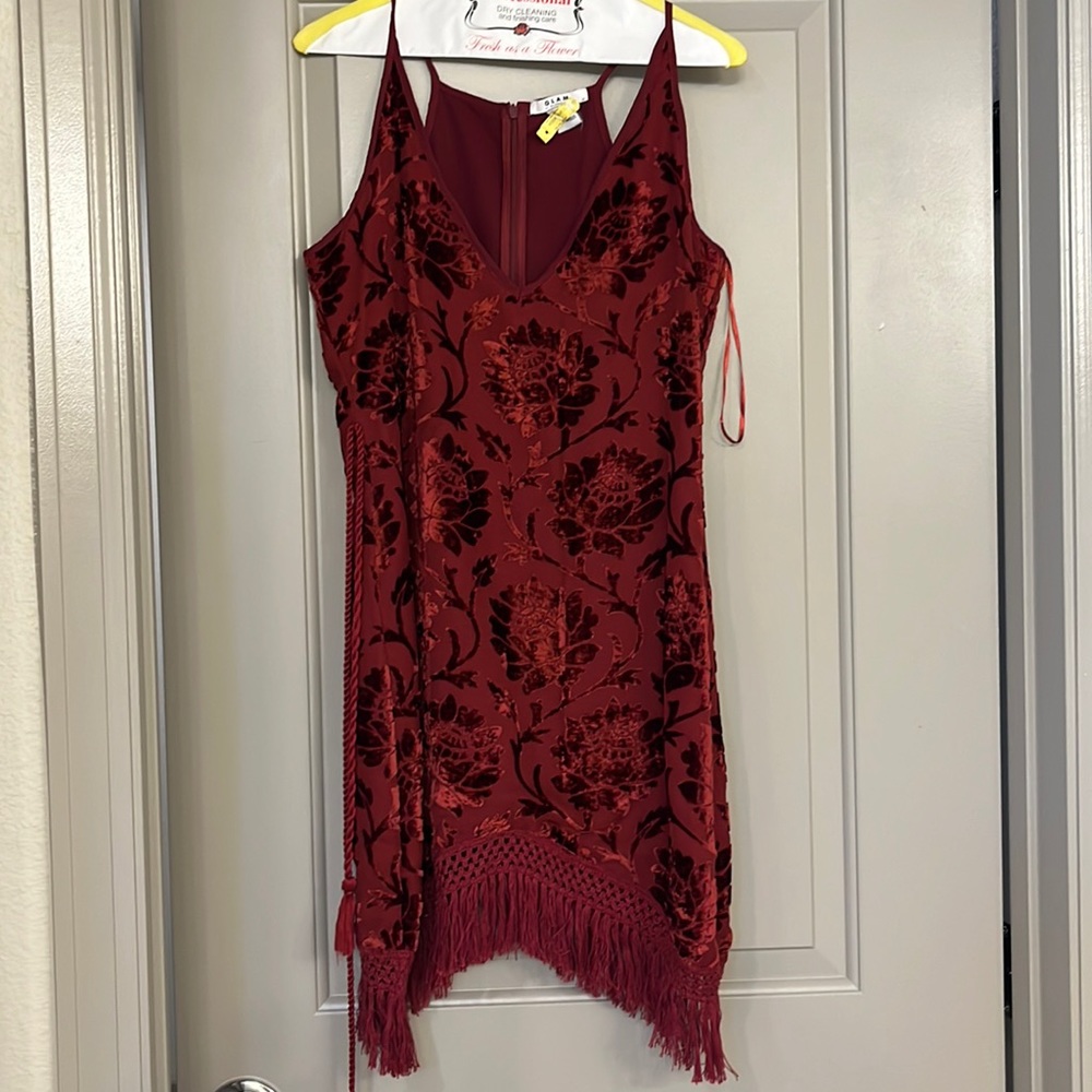 Velvet fringe cocktail dress.